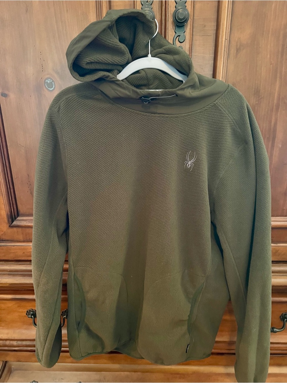 Spyder Olive Green Hooded Fleece with Embroidered Spider